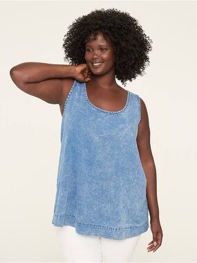 Lane Bryant Washed Light Blue Scoop Tank Top